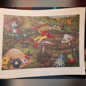 Woodland Gnome Fairy Mushroom 🍄 Art Print Vintage Print